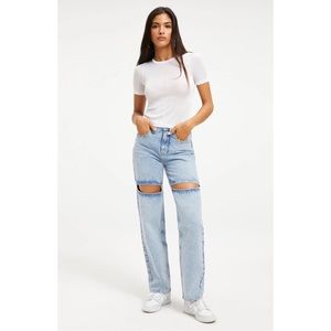 | good american • white sheer cutout short sleeve knit top • size small |